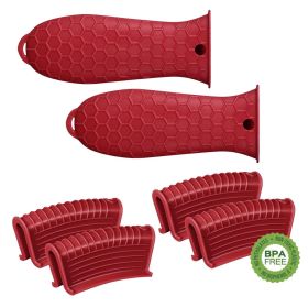 6 Pieces Of Red Silicone Pot Handle; Silicone Thermal Handle Holder; Auxiliary Pot Handle Sleeve; Suitable For Frying Cast Iron Frying Pan; Metal Pot (Color: Red, Items: Silicone Hot Frying Pan Handle Cover)