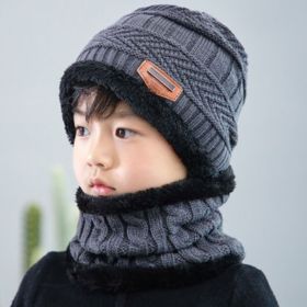 Coral Fleece Scarf Winter Hat Soft Men's Beanie —à–∞–ø–∫–∞ –º—É–∂—Å–∫–∞—è Warm Hat gorras hombre Knitted Double Layer Cap touca masculina (Ships From: China, Color: child gery 0801)